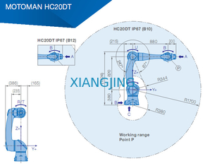 Kullanılan Endüstriyel robot kolu YASKAWA HC20DT IP67 işbirlikçi 20kg Yük 1700mm Kol robotları